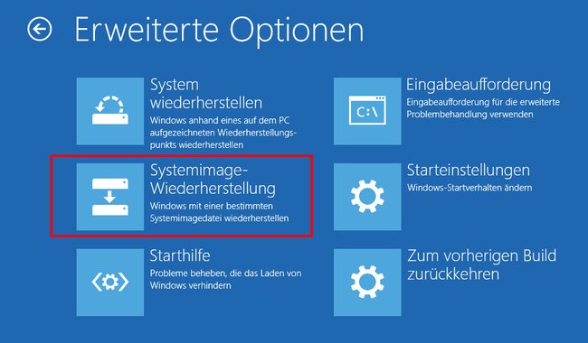 Im erweiterten Start stellt ihr das WIndows-10-Systemabbild wieder her.