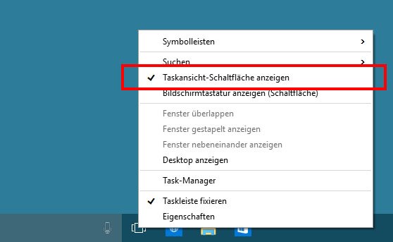 Windows 10: Ein Klick blendet die Taskansicht-Schaltfläche aus.