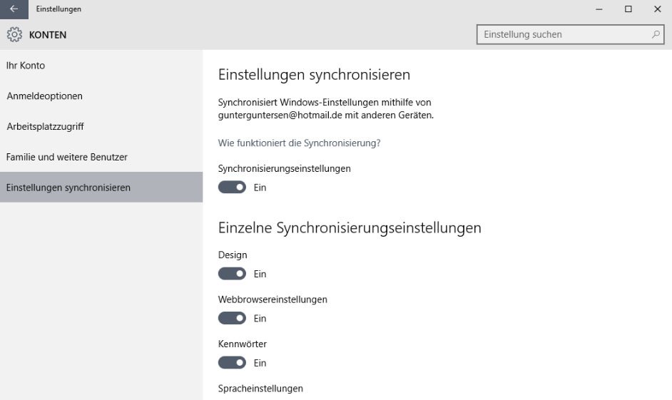 In Windows 10 bestimmt ihr welche Einstellungen geräteübergreifend synchronisiert werden.