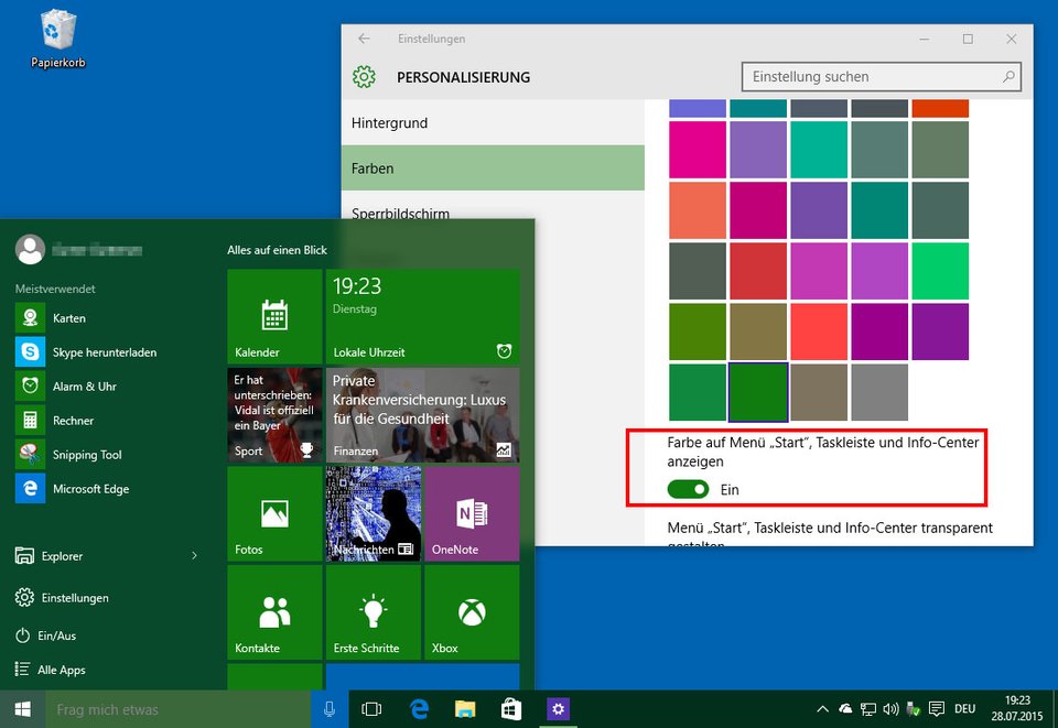 Windows 10: So ändert ihr die Farbe des Startmenüs.