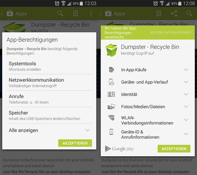 Mit Zustimmung der Android-Berechtigungen geht ihr einen Vertrag ein.