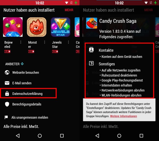 Play Store: Hier könnt ihr die geforderten App-Berechtigungen anzeigen lassen.