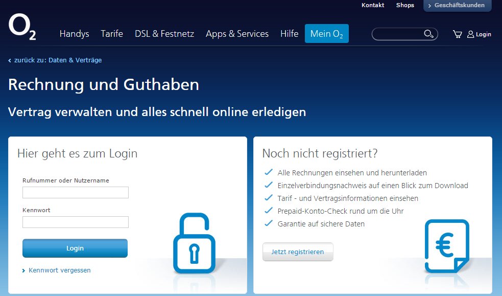 Bestellung bei Mein o2 aus technischen Gründen nicht einsehbar