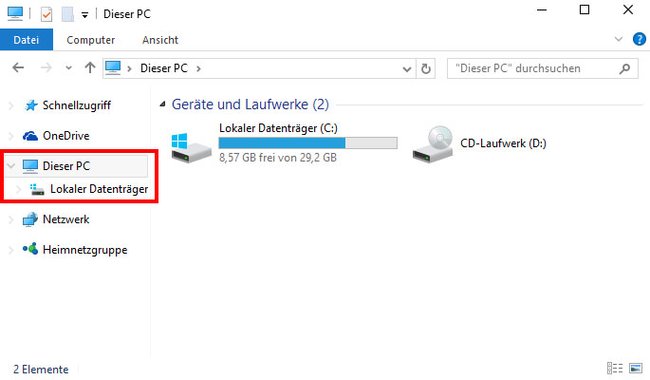 Windows 10 zeigt nun keine Ordner mehr unter "Dieser PC" an, nur noch Laufwerke.