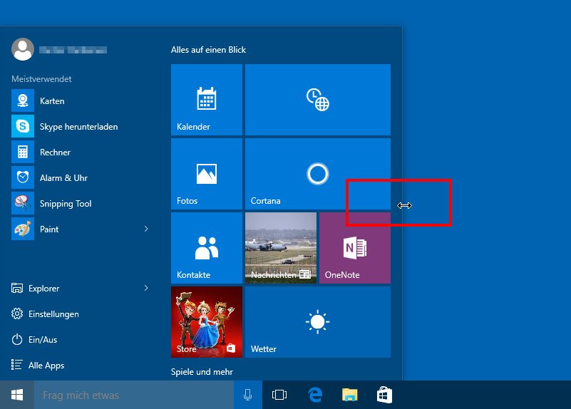 Windows 10: Das Startmenü lässt sich in der Größe anpassen.