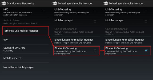 Handy als WLAN-Stick Bluetooth-Tethering