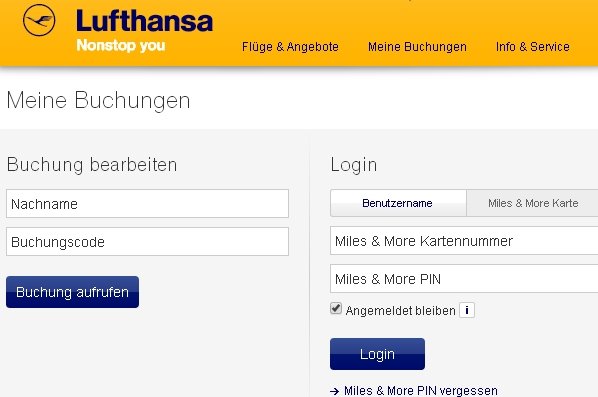 Lufthansa-umbuchen - Meine-Buchungen
