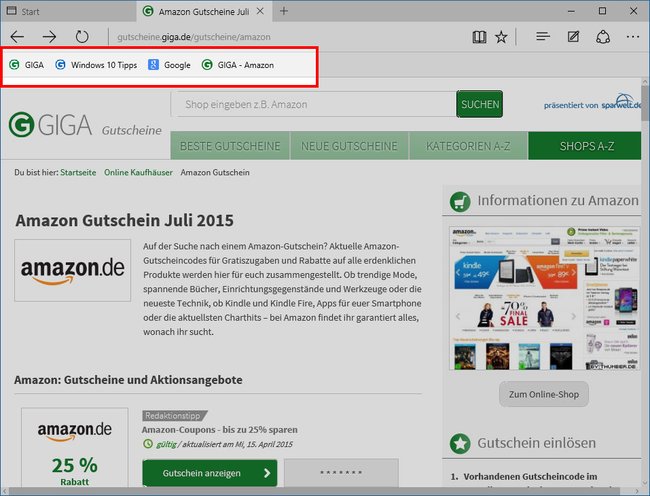 Microsoft Edge: In der Favoritenleiste habt ihr schnellen Zugriff auf Lieblings-Webseiten.