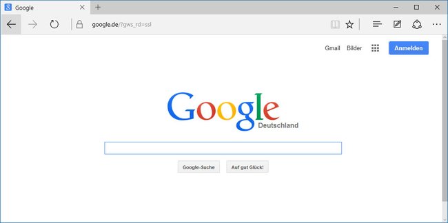 Microsoft Edge: Google ist als Startseite eingerichtet.