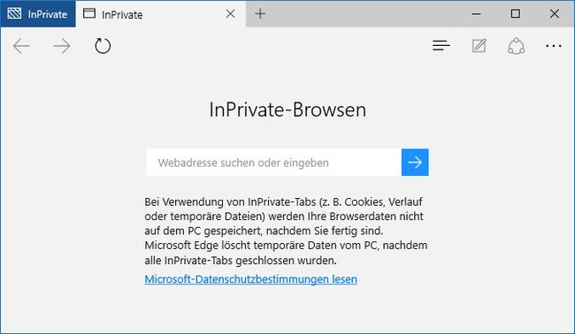 Im InPrivate-Modus speichert Edge keine Browserdaten.