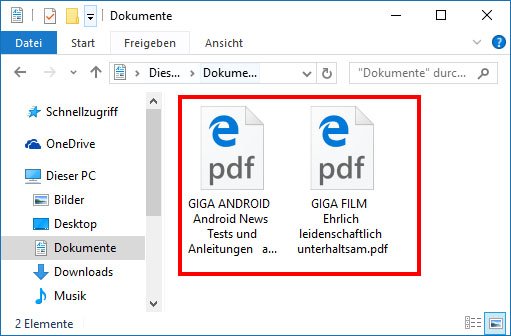 Edge speichert PDFs im Ordner Dokumente.