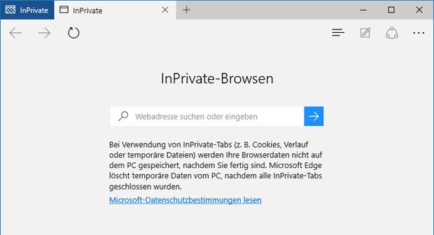 Privater Modus: So sieht InPrivate-Browsen in dem Browser Microsoft Edge aus.