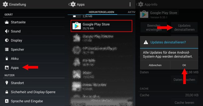 Paketdatei ungültig Play Store Updates deinstallieren