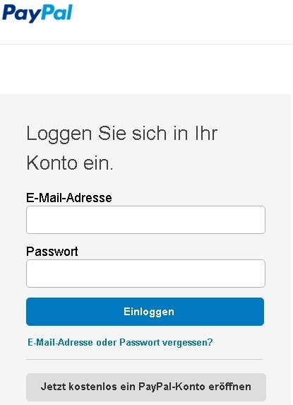 So sieht das Eingabefenster aus, über das ihr euch bei der Paypal-App einloggt.