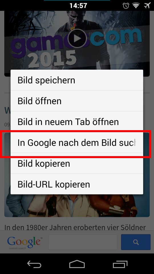 Android-Smartphone: Rückwärtssuche in der Chrome App.