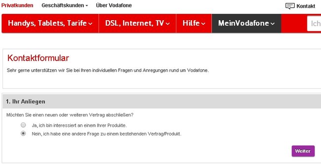 Vodafone-Beschwerde - Kontaktformular