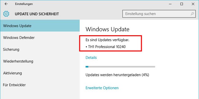 Erst nach mehrmaligem Hin und Her hat Windows 10 das Update auf Build 10240 installiert.