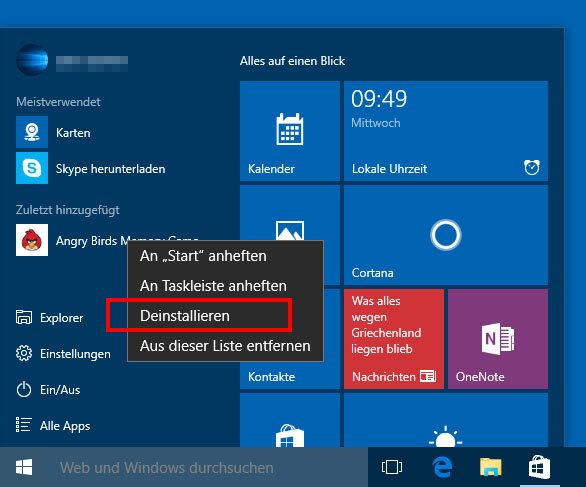 So deinstalliert ihr Apps in Windows 10.