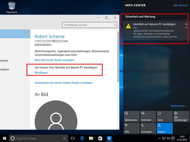 Windows 10: Windows fordert auf, eure Identität zu bestätigen.
