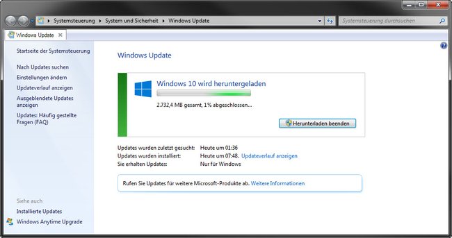 Windows Update: Windows 10 wird jetzt endlich heruntergeladen.