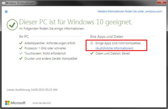 Hier sind einige Apps nicht kompatibel mit Windows 10.