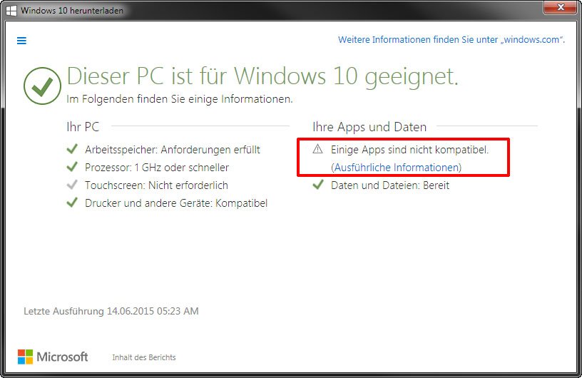 Hier sind einige Apps nicht kompatibel mit Windows 10.