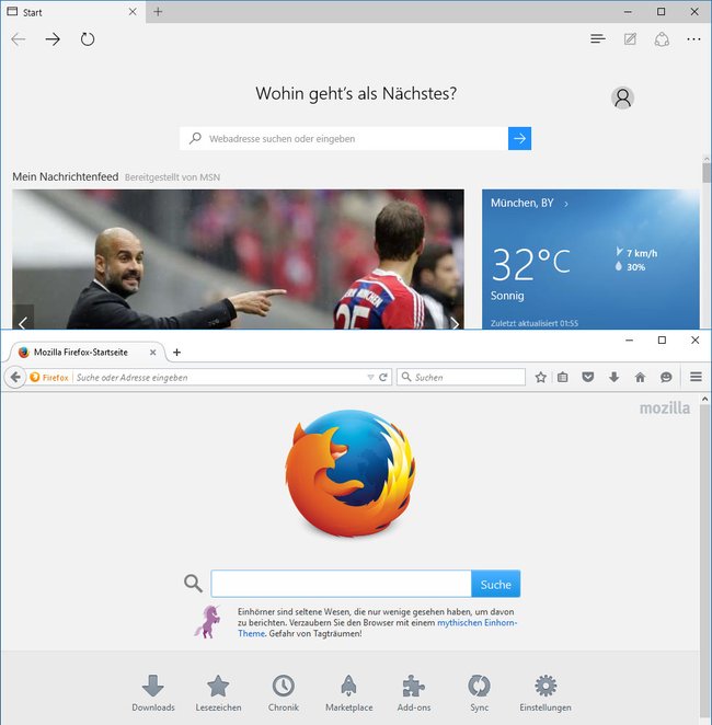 Edge wirkt auf den ersten Blick schlanker als Firefox.