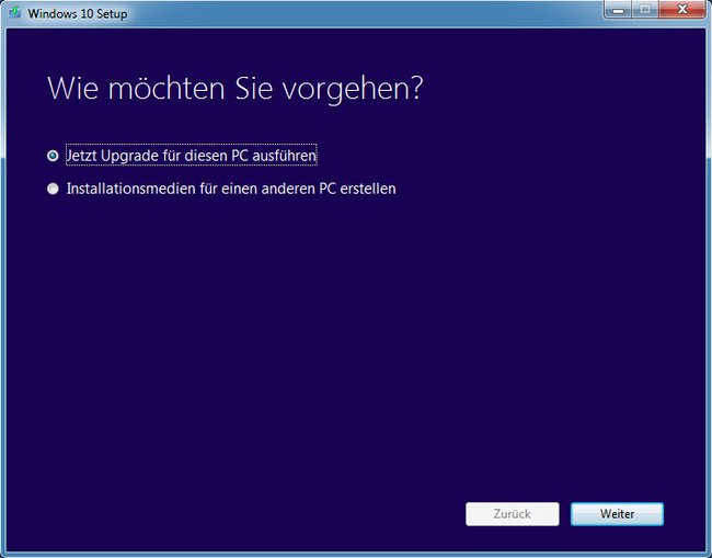 Das Media Creation Tool von Microsoft gibt euch beim Start zwei Optionen zur Auswahl.