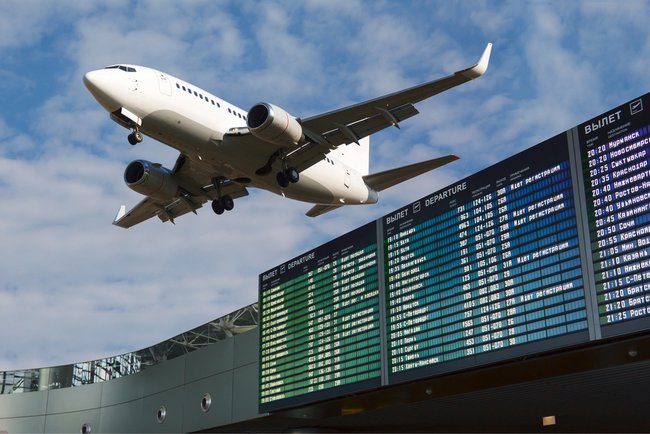 sky, airliner, Airport flight schedule with the list of flights