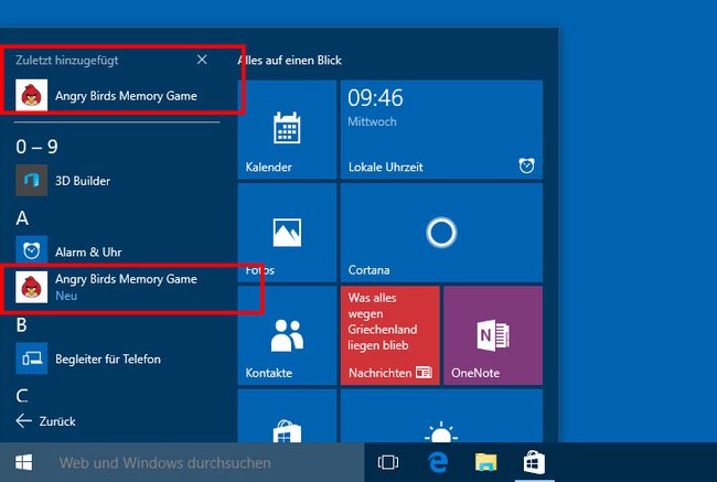 Installierte Apps zeigt Windows 10 unter "Zuletzt hinzugefügt" an und in der App-Liste.