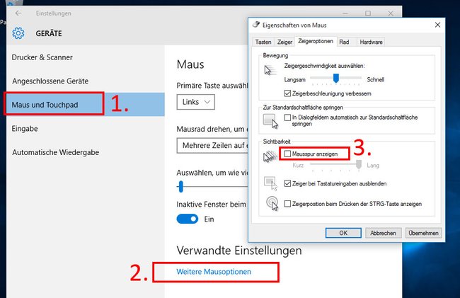 Windows 10: So deaktiviert ihr die Mausspur.