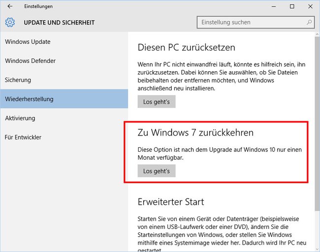 Windows-10-Downgrade: Innerhalb von 30 Tagen könnt ihr einfach zurück zu Windows 7 oder Windows 8.