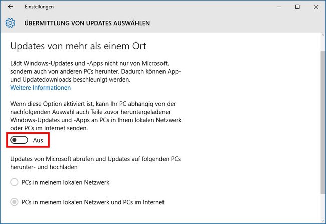 Windows 10: So deaktiviert ihr das automatische Hochladen / die Übermittlung von Updates ins Internet.