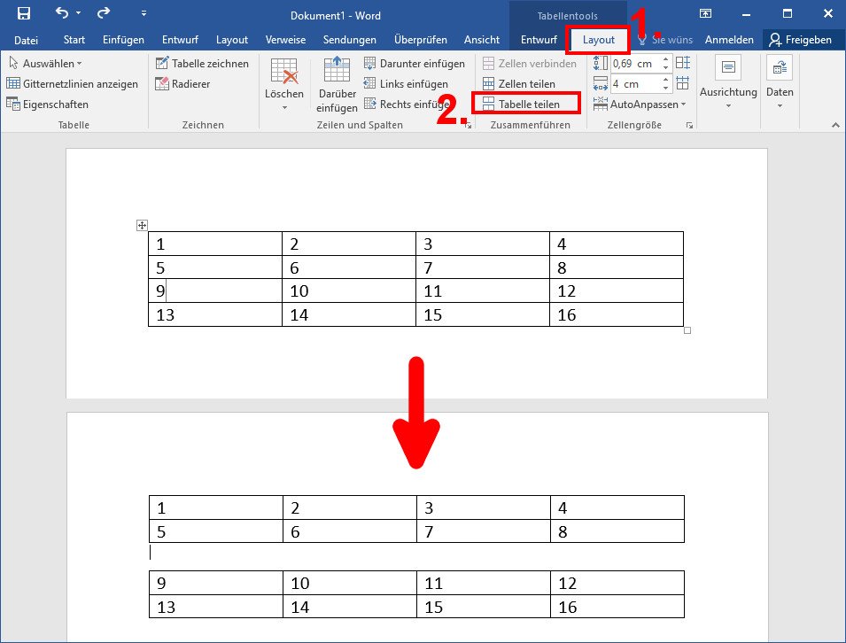 Word Dokument In 8 Gleiche Teile Aufteilen Word: Tabelle & Zellen teilen – so geht's
