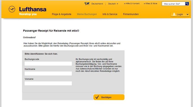 lufthansa rechnung passenger receipt abrufen