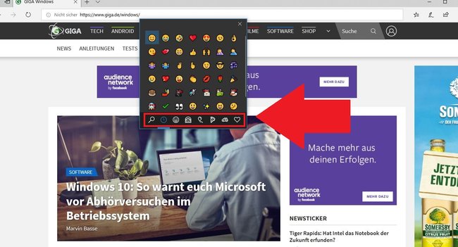 Hier wählt ihr die Emojis aus Kategorien aus. Bild: GIGA