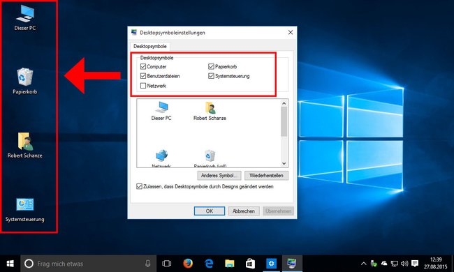 Hier wählt ihr die Desktop-Symbole aus, die ihr anzeigen lassen wollt.