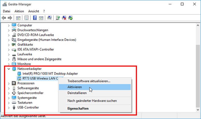 Windows 10: Der WLAN-Adapter ist deaktiviert und muss aktiviert werden. (Bildquelle: GIGA)