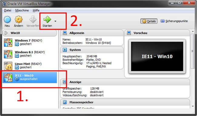 Virtualbox: So startet ihr die virtuelle Maschine mit Windows 10.