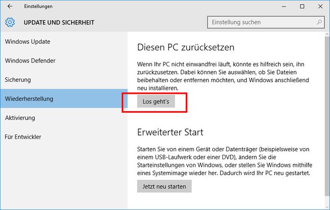 Das Zurücksetzen von Windows 10 soll das Problem mit den Edge-Abstürzen lösen.