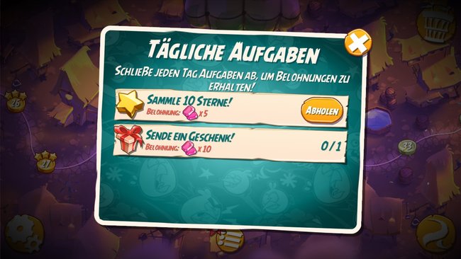 Belohnungen für abgeschlossene Aufgaben in angry birds 2