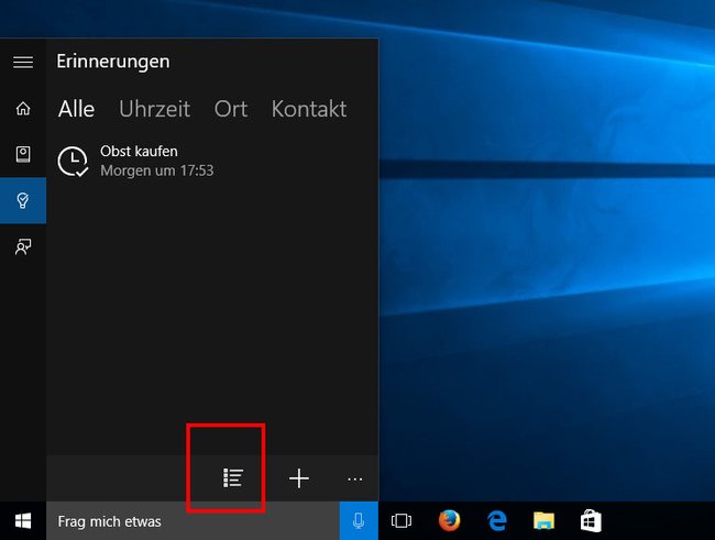 Cortana: Klickt auf dieses Symbol, wenn ihr Erinnerungen abhaken wollt.