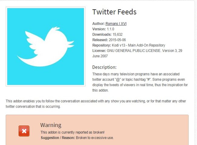 Kodi add ons beispiel twitter feed funktioniert nicht