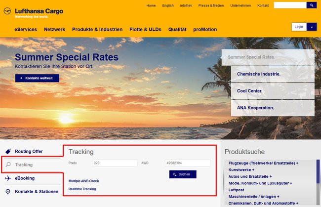 Lufthansa Cargo: Gebt hier eure AWB-Nummer ein, um eure Fracht zu tracken.