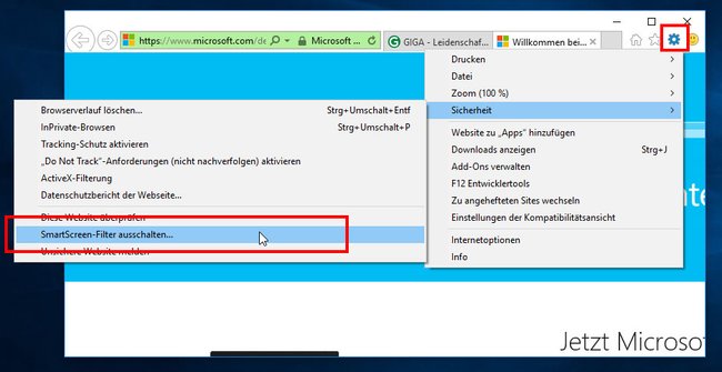 Windows 10: So deaktiviert ihr den SmartScreen-Filter im Internet Explorer.