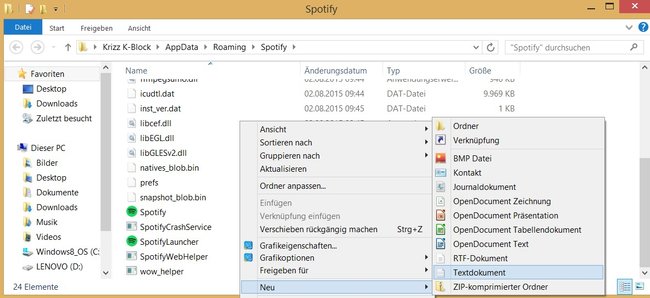 Spotify update deaktivieren und rückgängig machen - textdatei neu