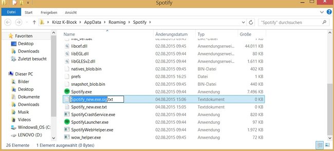 Spotify update deaktivieren und rückgängig machen - textdatei umbenennen