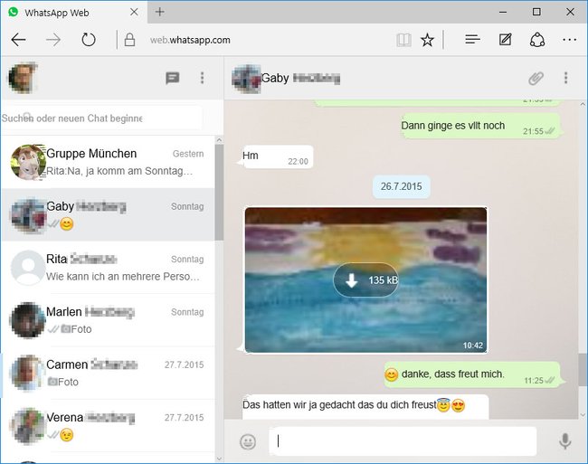 WhatsApp Web läuft im Browser Edge.
