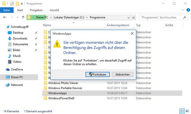 In Windows 10 könnt ihr erst mal nicht auf den App-Speicherort zugreifen. (Bildquelle: GIGA)