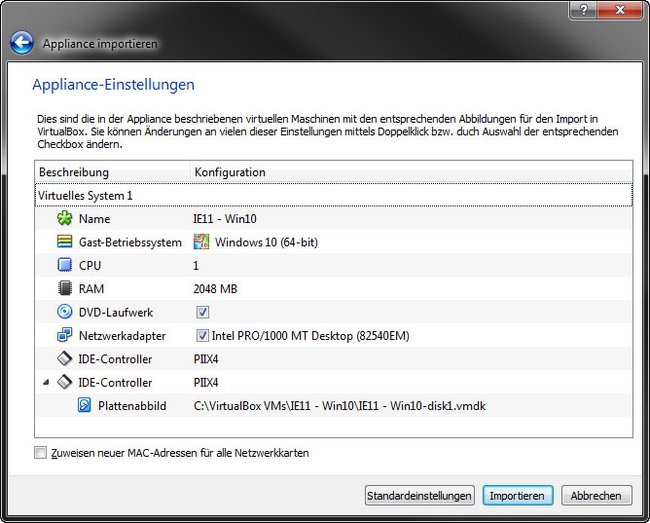 Virtualbox: Hier legt ihr fest, welche Konfiguration die virtuelle Maschine mit Windows 10 hat.